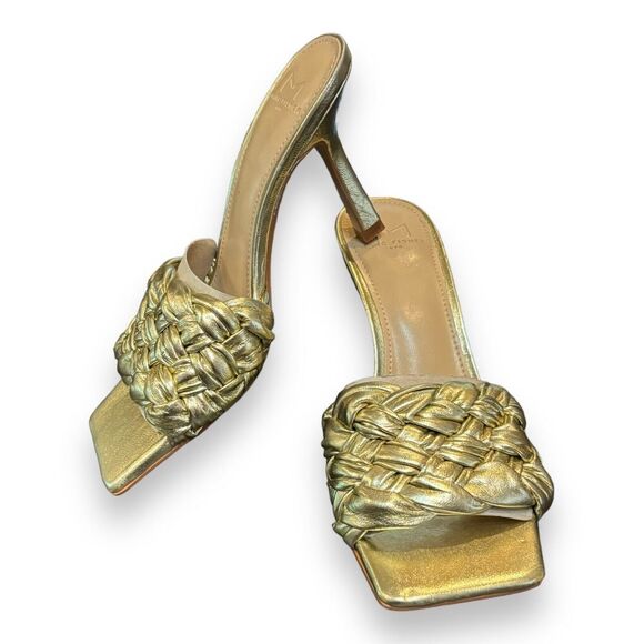 Marc Fisher Women Draya Slide Sandals Heeled Gold Leather Sz 6M - Picture 5 of 8